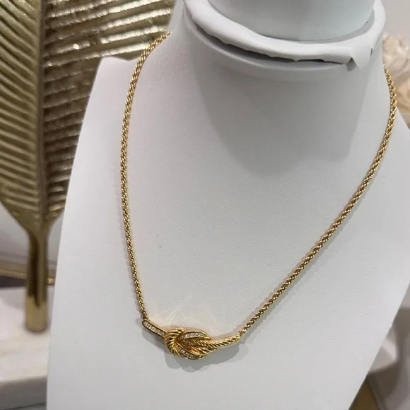 SOLD Christian Dior Vintage CD Gold Knot Embellished Rhinestone Necklace - Picture 3 of 9